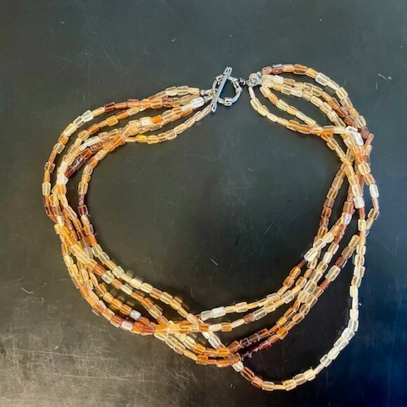 Orange Red Yellow Brown Spessartitle squ bead necklace W/ Steph Dweck Pin - Picture 7 of 12